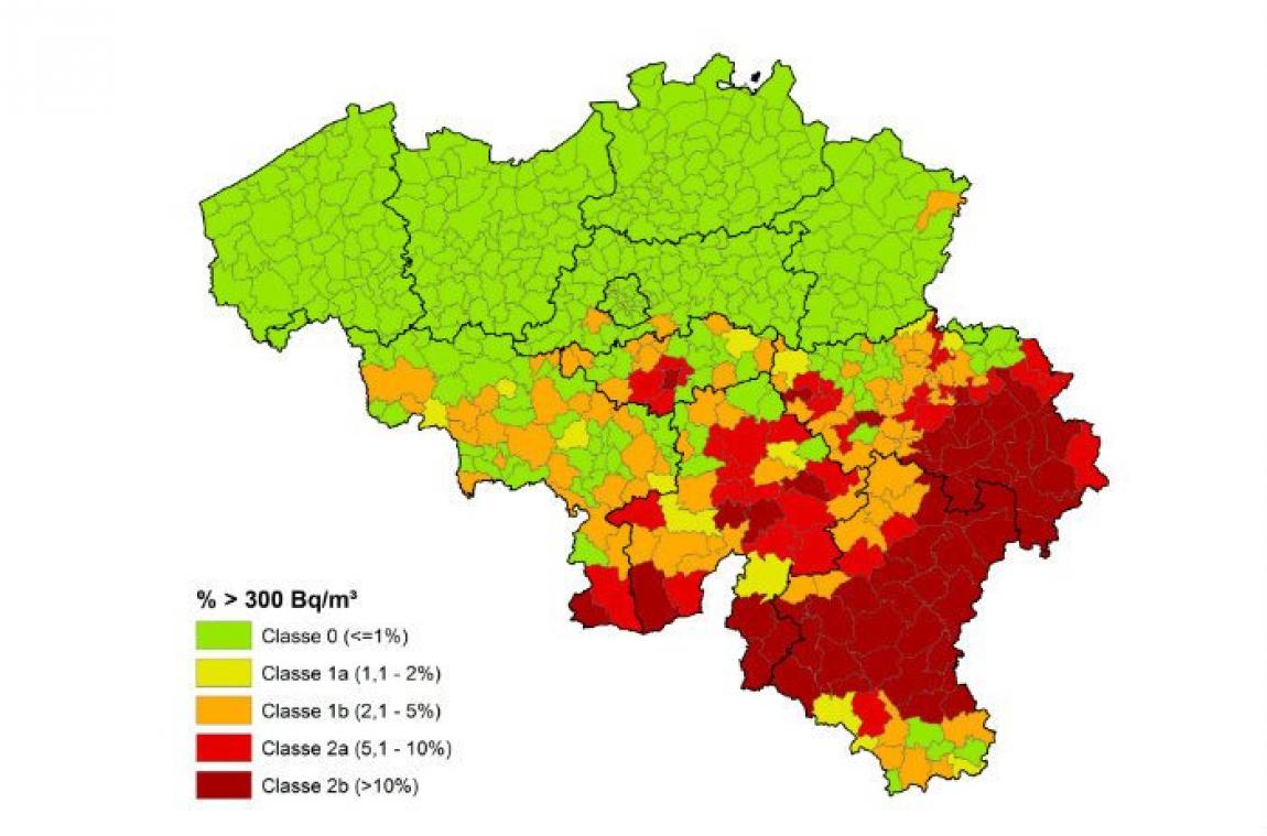 7 tot 8% van de gevallen van longkanker in België zijn gerelateerd aan een blootstelling aan radon