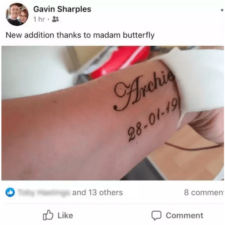Man tatoeëert geboortedag van zoontje maar vergist zich van datum