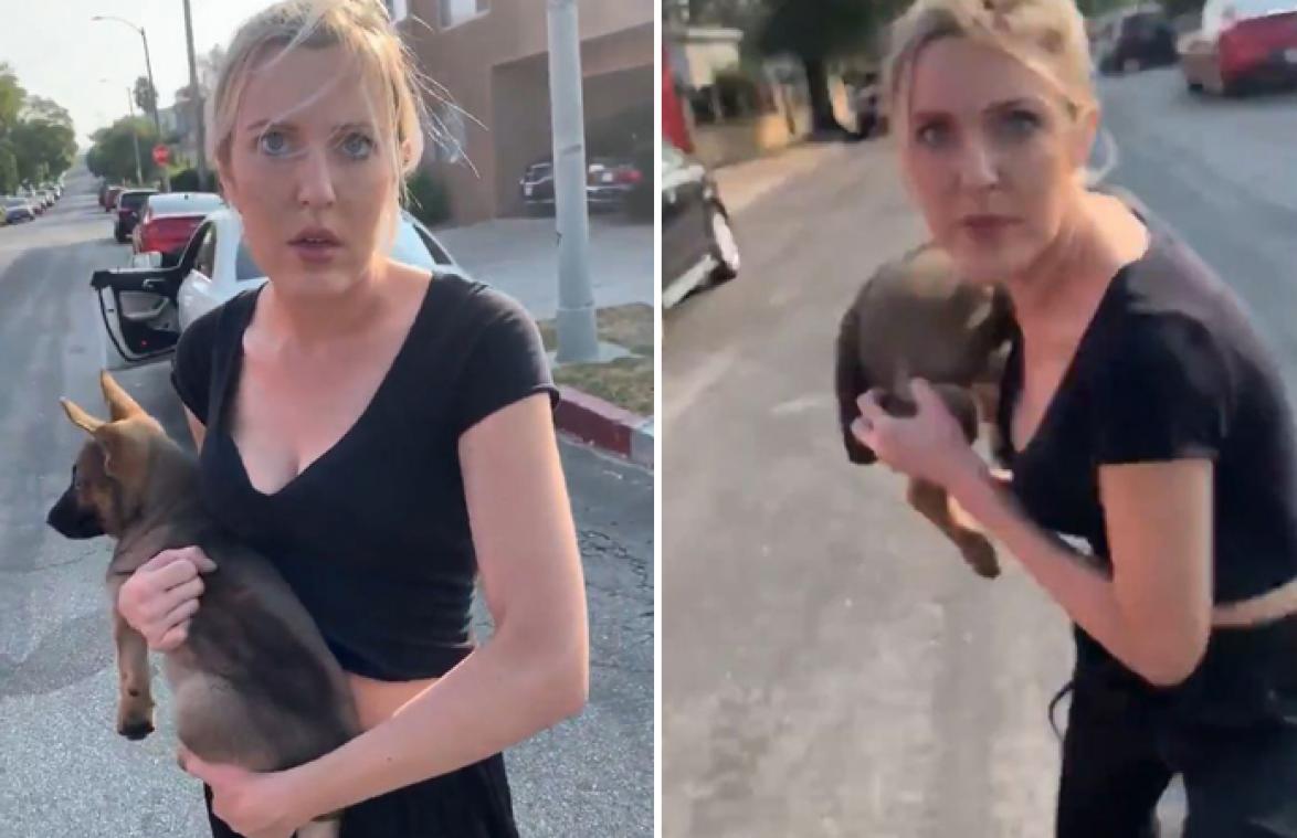 Racistische vrouw gooit puppy naar man. Zijn reactie is hartbrekend! (video)