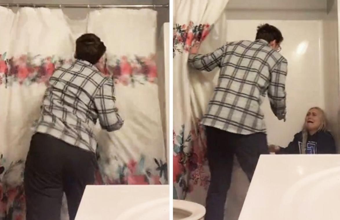 Prank met vriendin in douche gaat PIJNLIJK fout: "Waarom doe je dat nu?" (video)
