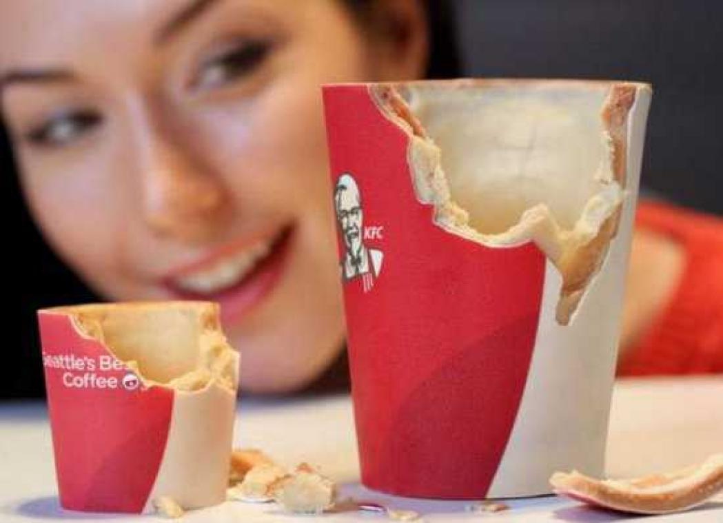 Eetbare koffiebekers bij fastfoodketen KFC
