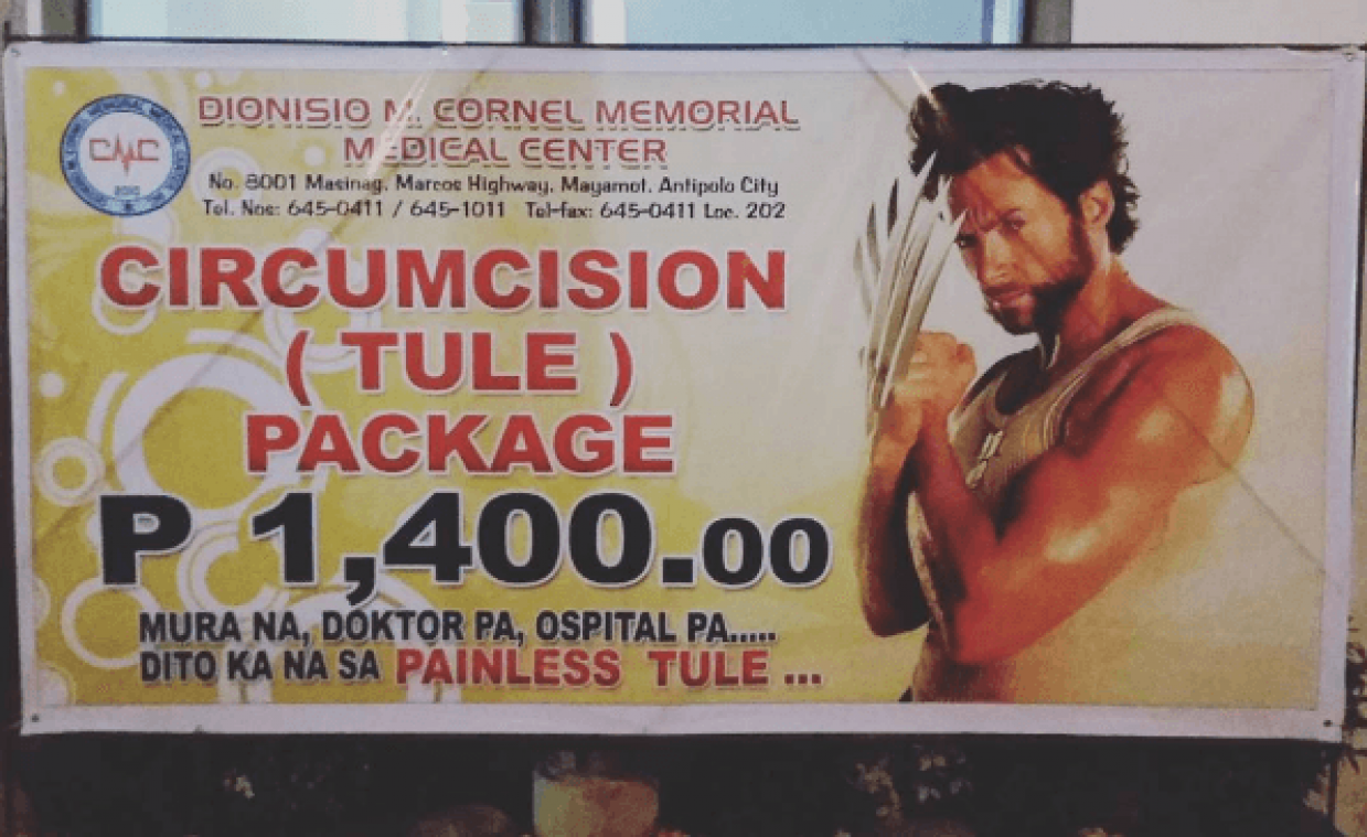 Wolverine prijst in Filippijns ziekenhuis besnijdenissen aan