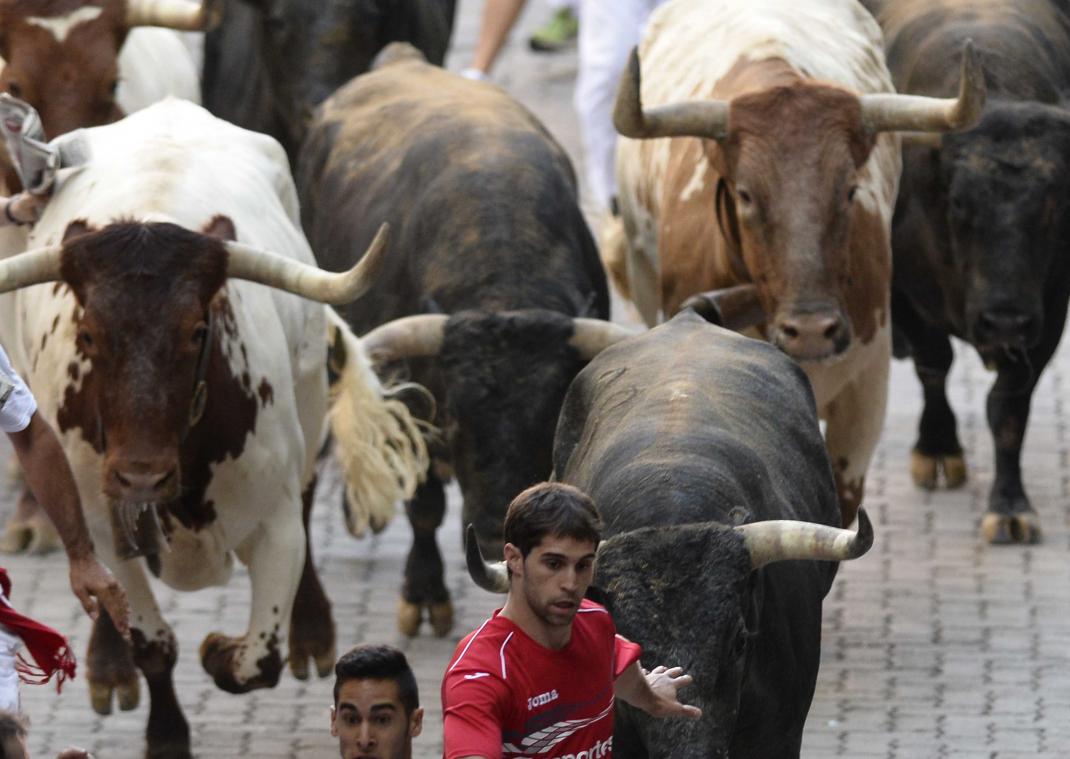 Laatste stieren lopen door de straten van Pamplona