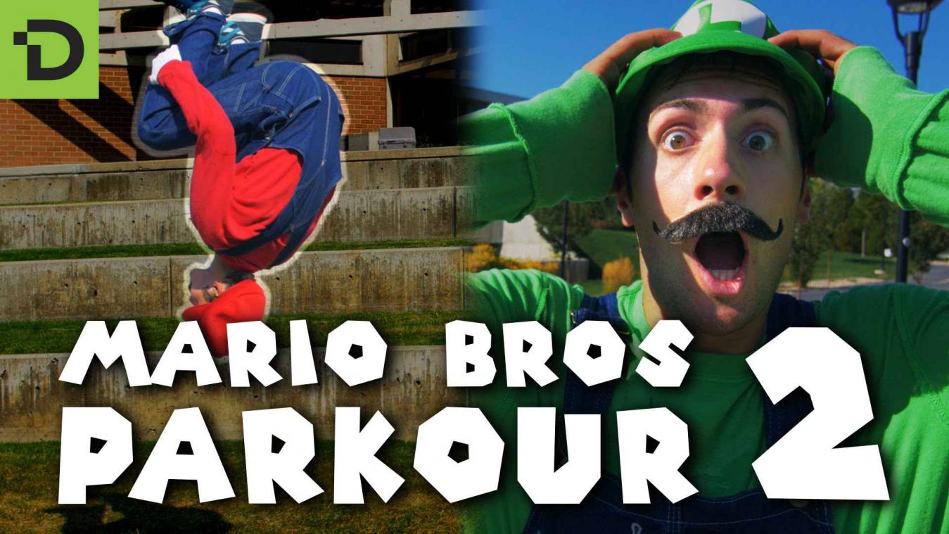 Freerunners lopen het parcours van Super Mario in het echt