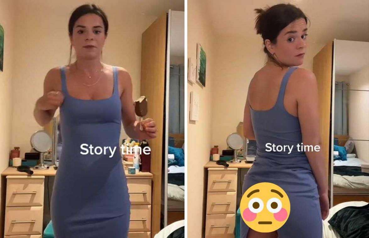 Vrouw gaat zonder ondergoed de deur uit, maar beseft nadien dat haar kleedje achteraan open is... (video)